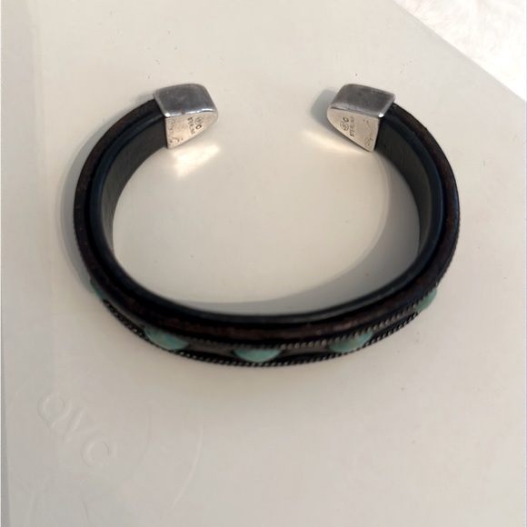 Jerry Tucker Leather Turquoise and Sterling Bracelet Cuff - Picture 3 of 3